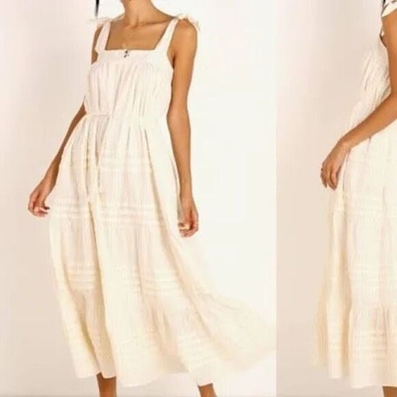 Cleobella Ivory Gold Striped Cotton Sleeveless Orson Midi Dress Size Large - Picture 1 of 12